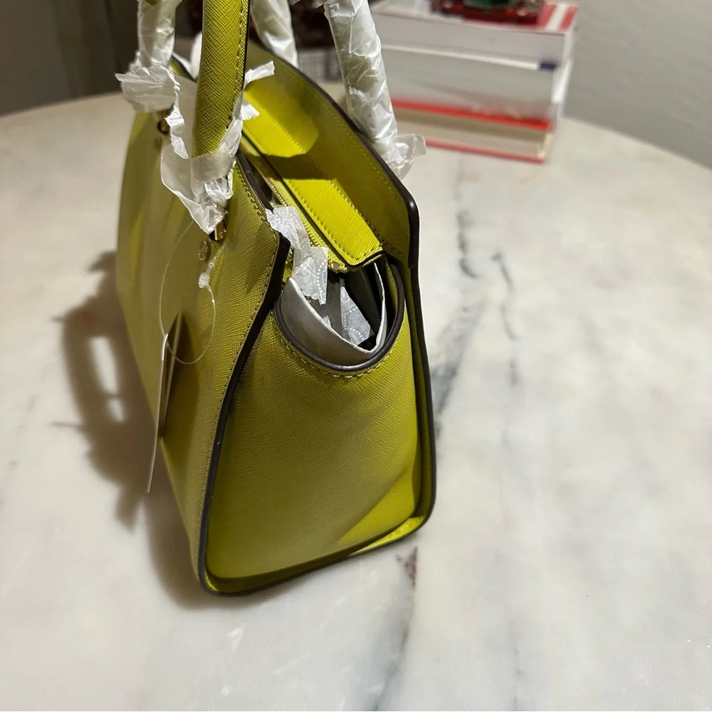 MICHAEL Michael Kors Yellow-Green Saffiano Leather Satchel - Picture 14 of 15